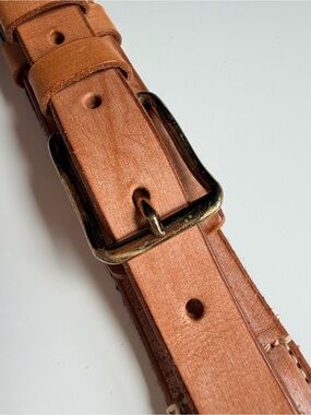 Polo by Ralph Lauren Genuine Leather, Gold and Navy Canvas Belt, 36 / 90